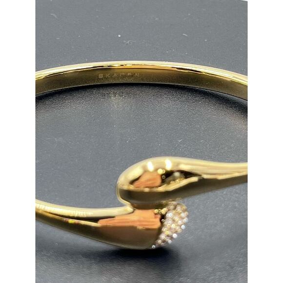 Skagen Gold Plated Hinged Pave knob ends Crossover Pebble Bangle Bracelet - Picture 4 of 13